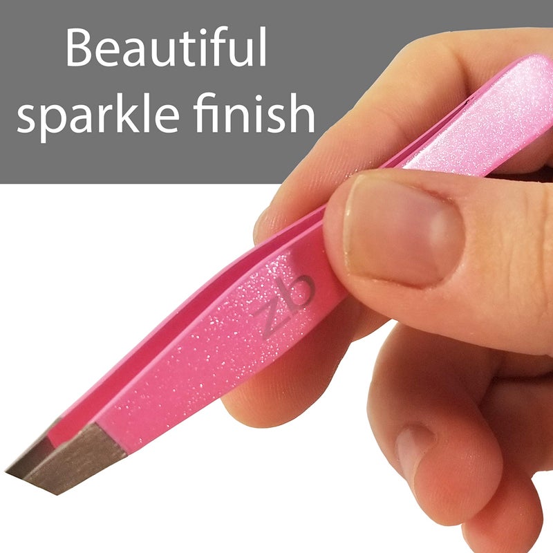 Zizzili Basics Tweezers â€“ Surgical Grade Stainless Steel - Slant Tip for Expert Eyebrow Shaping and Facial Hair Removal â€“ with Protective Pouch (Bubblegum Pink) - Image 3